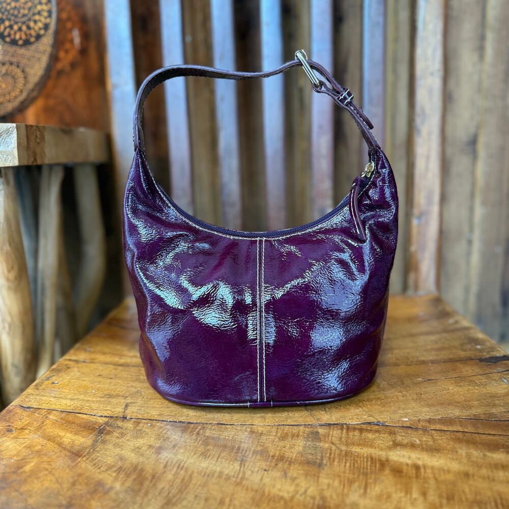 Vintage Dooney & Bourke Bordeaux Patent Leather Small Hobo Y2K Bag - Picture 3 of 10